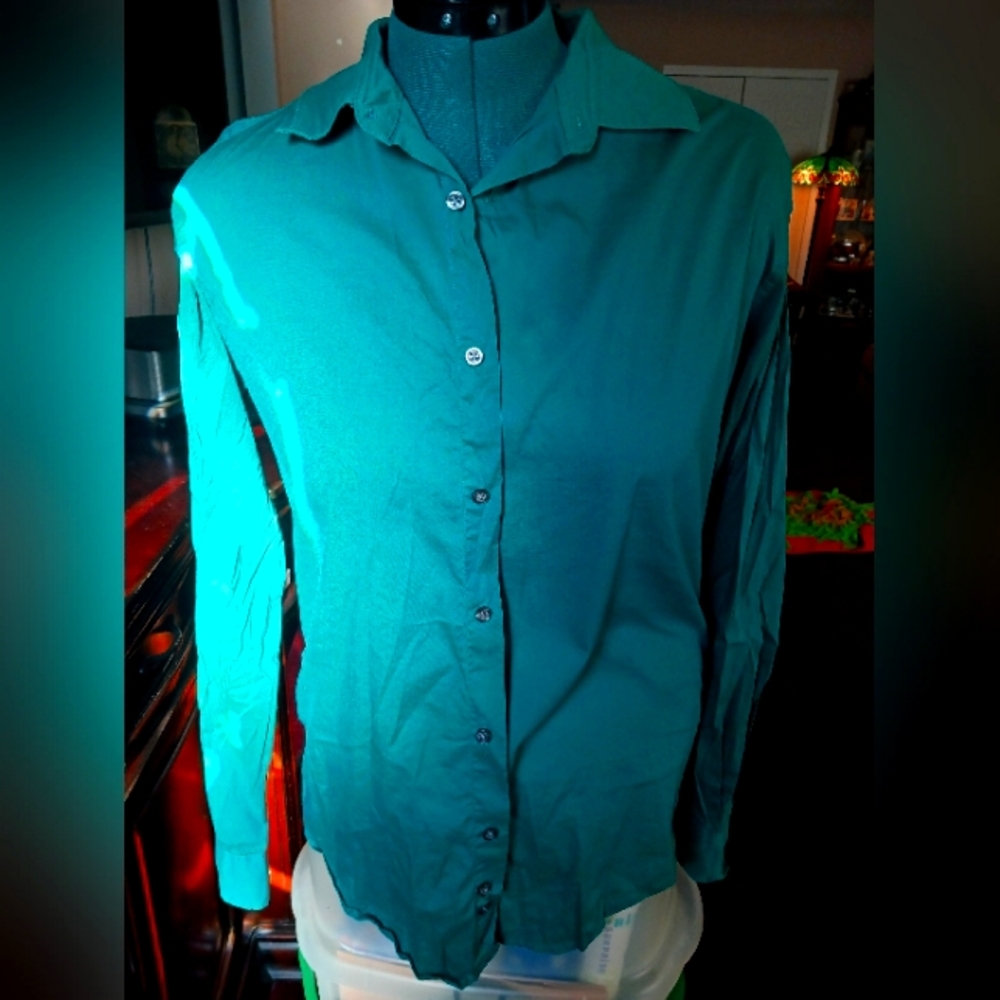 Alfani medium, Slim fit, teal/green button up shirt for Men.